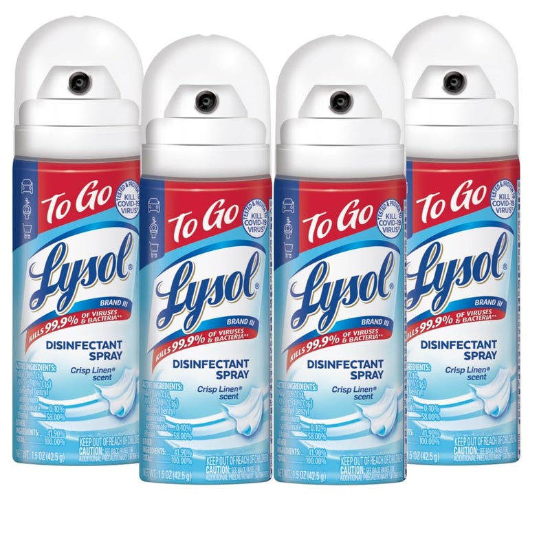 Lysol رذاذ مطهر للسفر، رائحة الكتان المنعش، حجم السفر - 1.5 أونصة (عبوة من 4) - Image 1